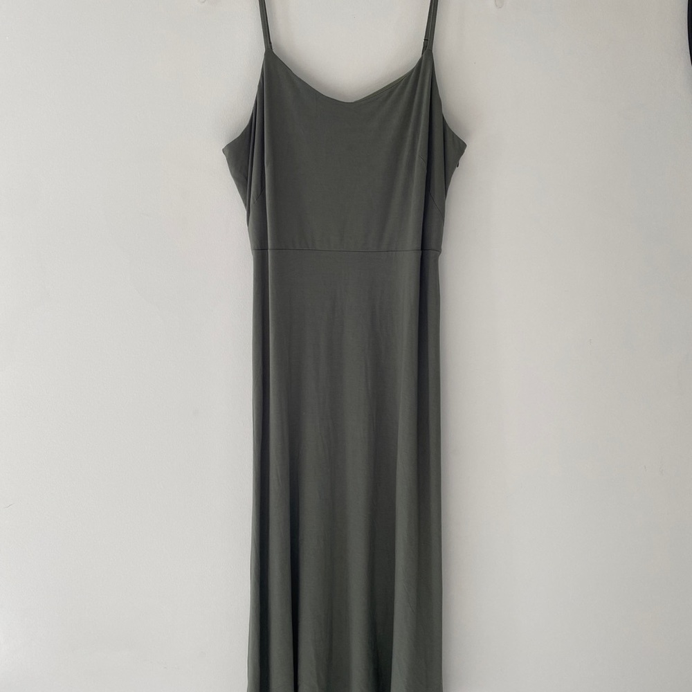 Loft Spaghetti Strap Olive Green Midi Dress Women’s Sz 4 Sleeveless NWT Side Zip